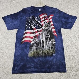2001 VTG The Mountain‎ American Flag Grey Wolves Tie Dye Size M T-shirt USA